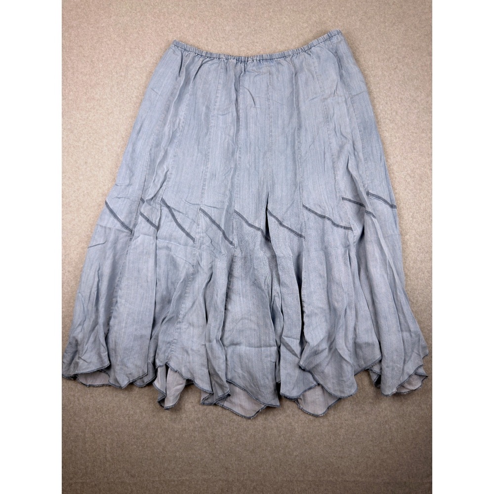 Joan Vass Woman Light Wash Blue Tencel Lyocell Flared Midi Skirt Plus Size 2X